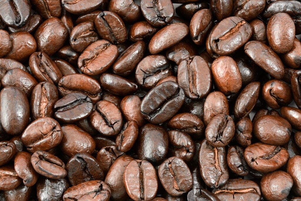 Close-up texture of roasted coffee beans