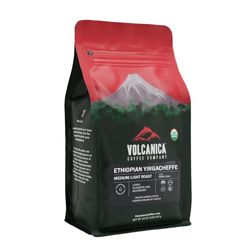 Volcanica Ethiopian Yirgacheffe organic whole bean coffee bag