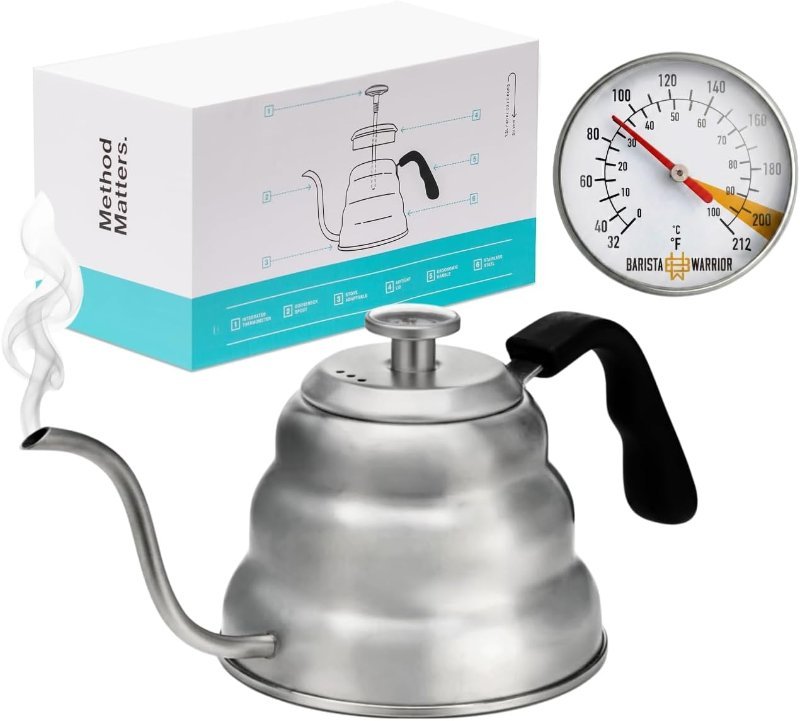 Barista Warrior 1L stovetop gooseneck kettle with thermometer