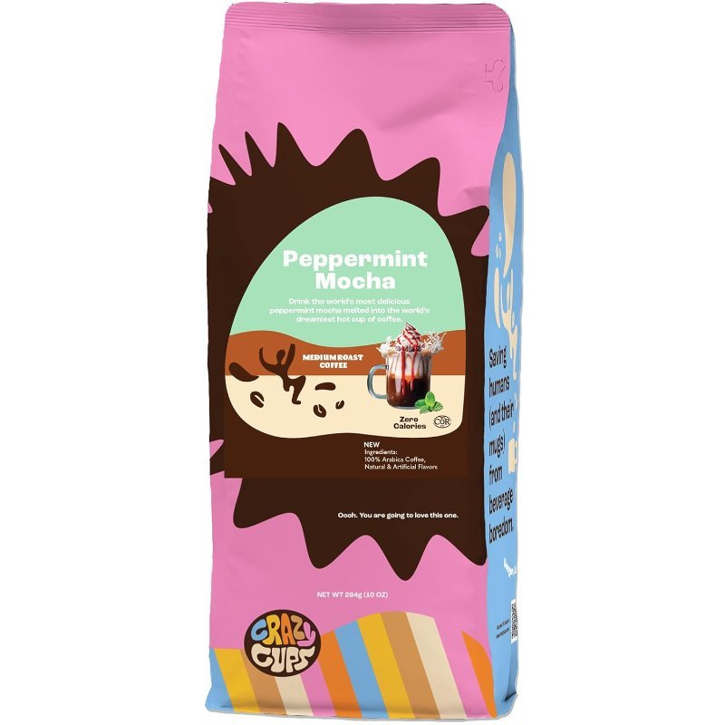 Crazy Cups Peppermint Mocha flavored ground coffee 10 oz bag