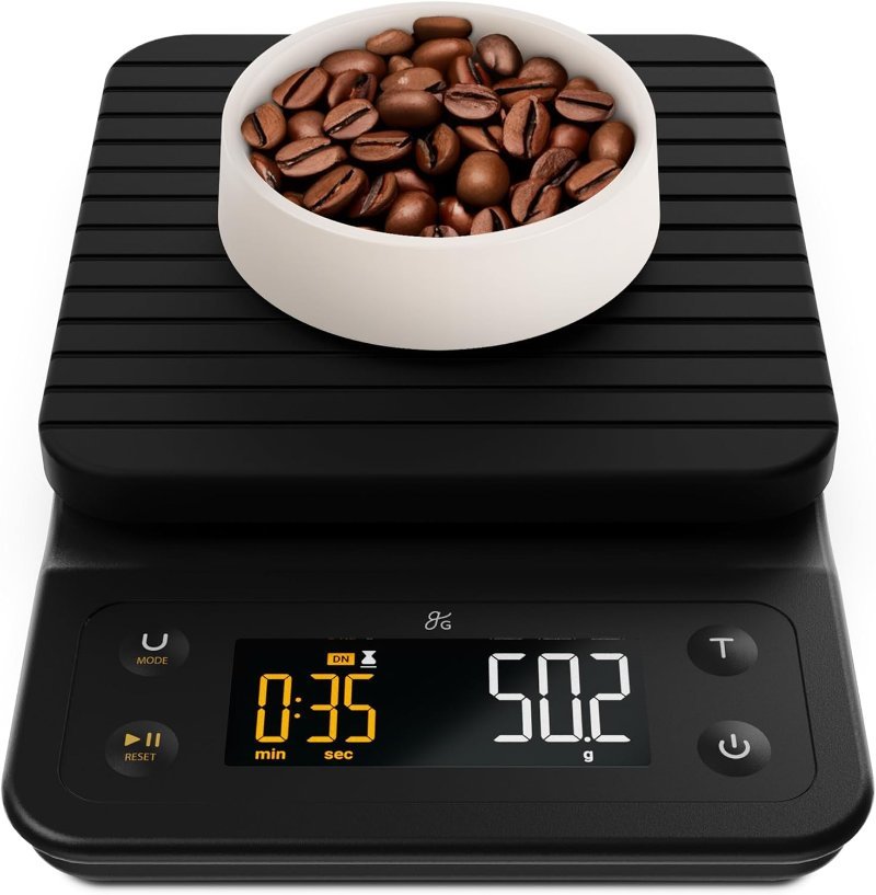 Greater Goods digital coffee scale with timer, 0.1g precision
