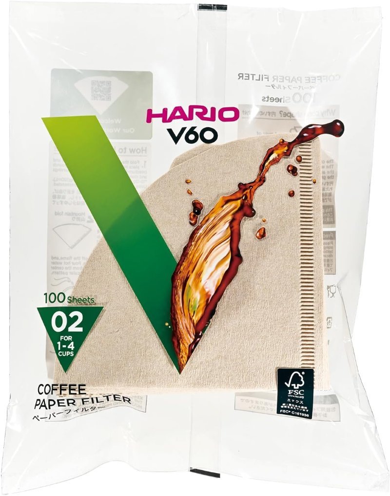 Hario V60 size 02 natural paper coffee filters, 100 count