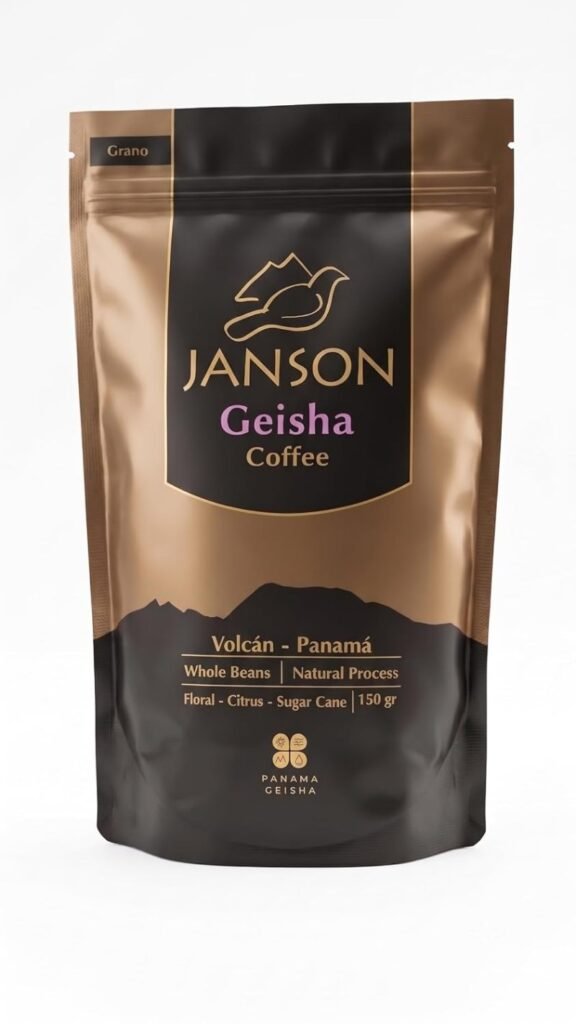 Bag of Janson Family Coffee Panama Geisha natural process whole bean coffee
