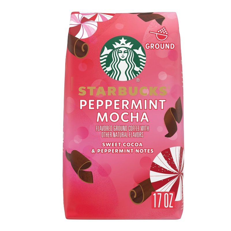 Starbucks Peppermint Mocha flavored ground coffee 17 oz holiday bag