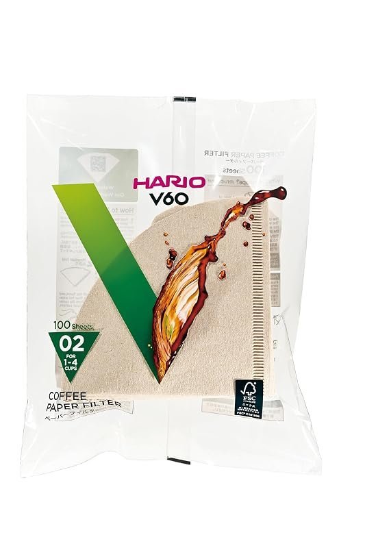 Hario V60 natural paper coffee filters, size 02, 100 count box