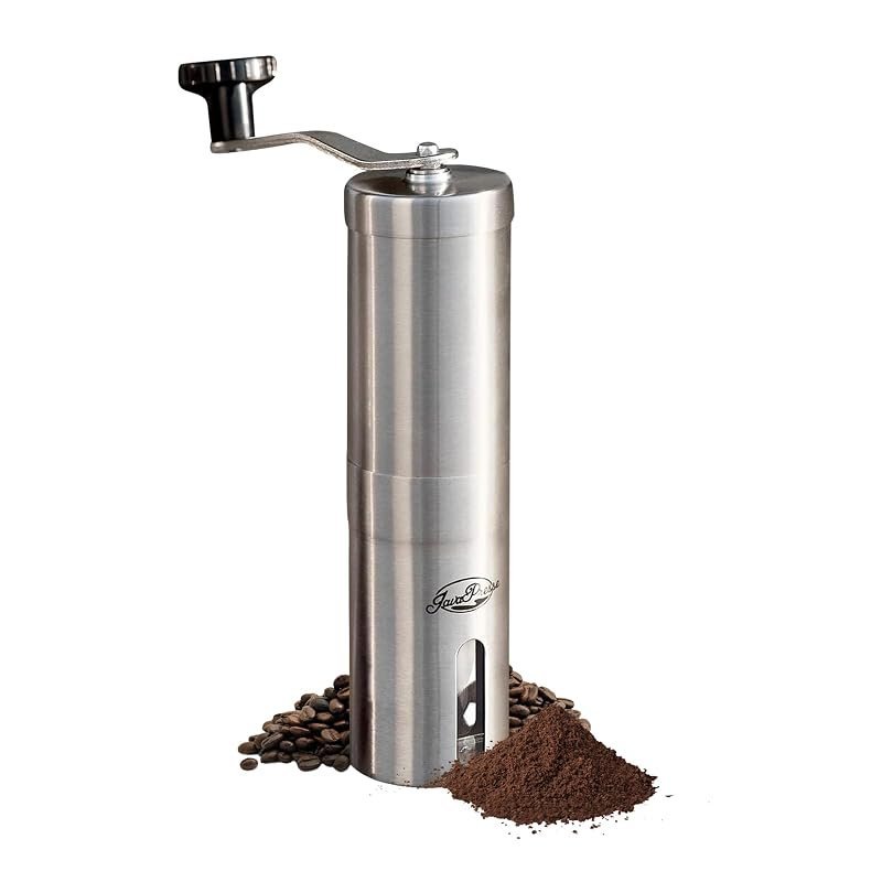 JavaPresse manual stainless steel coffee grinder with hand crank