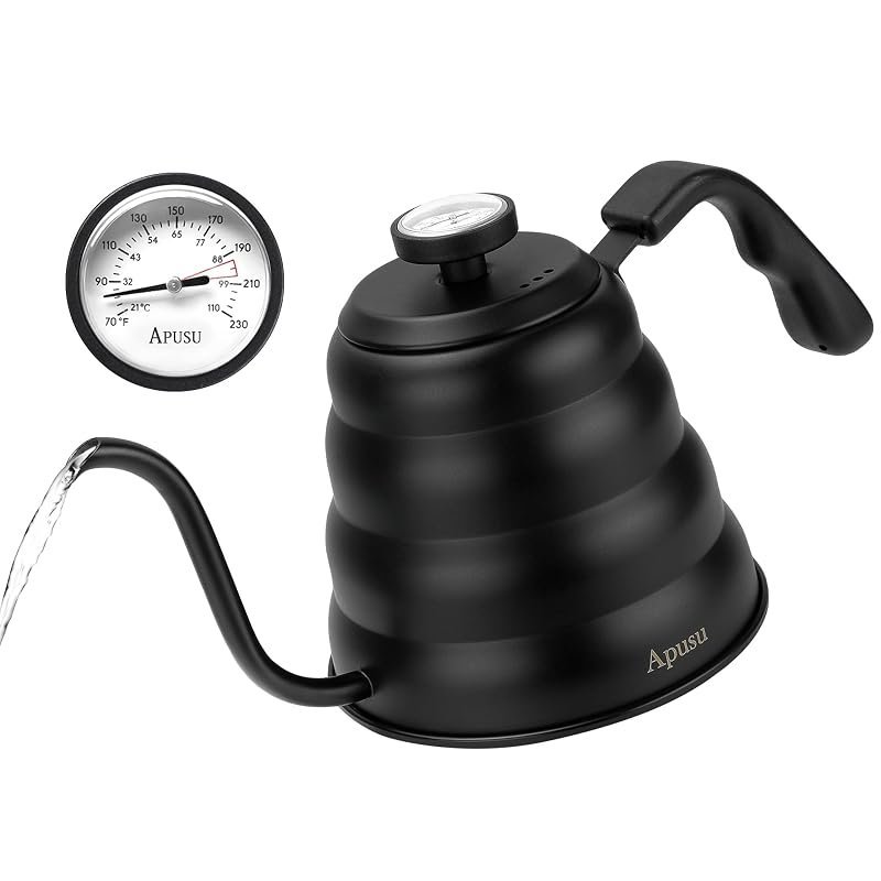 Stainless steel stovetop gooseneck pour-over kettle with lid thermometer, 40 ounce