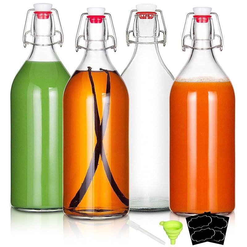 YEBODA 32 oz swing top glass bottles with airtight lids, 4 pack